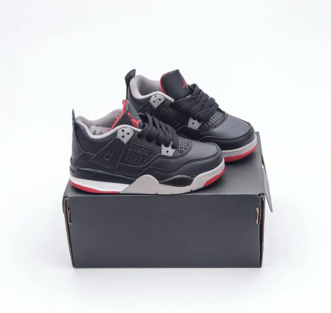 Youth Running weapon Super Quality Air Jordan 4 Black Shoes 045